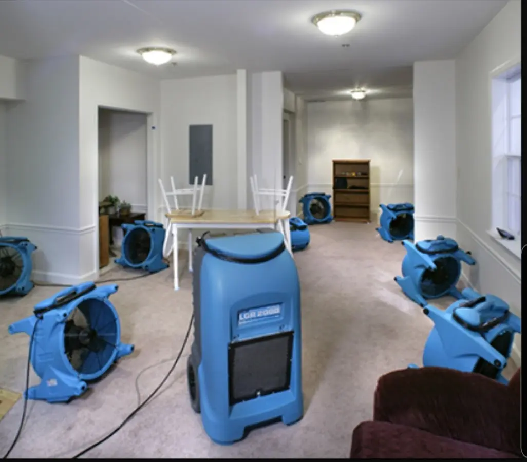 Air movers and dehumidifier setup for Water Damage Restoration in West Linn